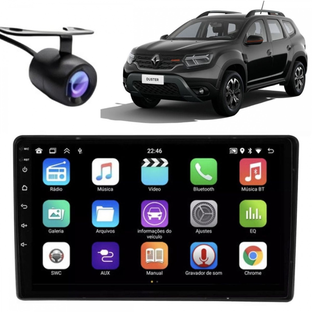 Central Multimídia Android 2 Din Renault Duster Moldura 9