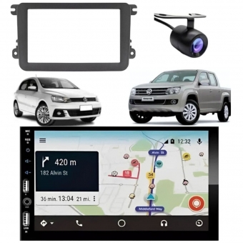 Central Multimídia Carplay Android Tiguan Moldura + Câmera Preto