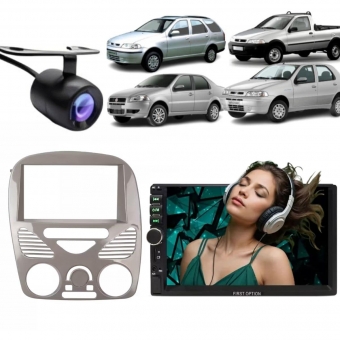 Central Multimídia 2 Din Mp5 Siena G2 Câmera Moldura CinzaB