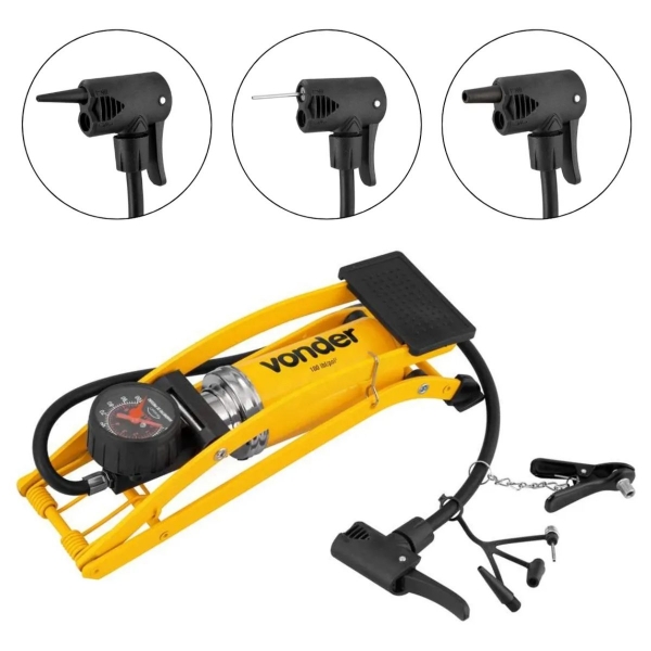 Bomba De Ar Com Pedal E Manômetro Vonder Amarelo