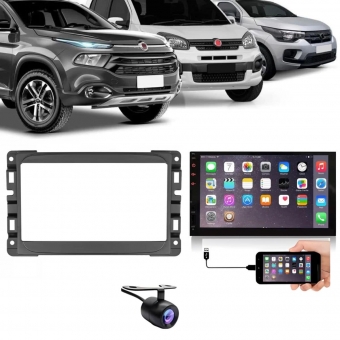 Central Multimídia 2 Din Mp5 Fiat Mobi Câmera Moldura Tela PT Fosco