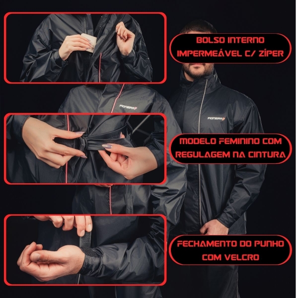 Capa De Chuva Em Nylon Moto Motoqueiro Impermeável Pioneira - Masculino