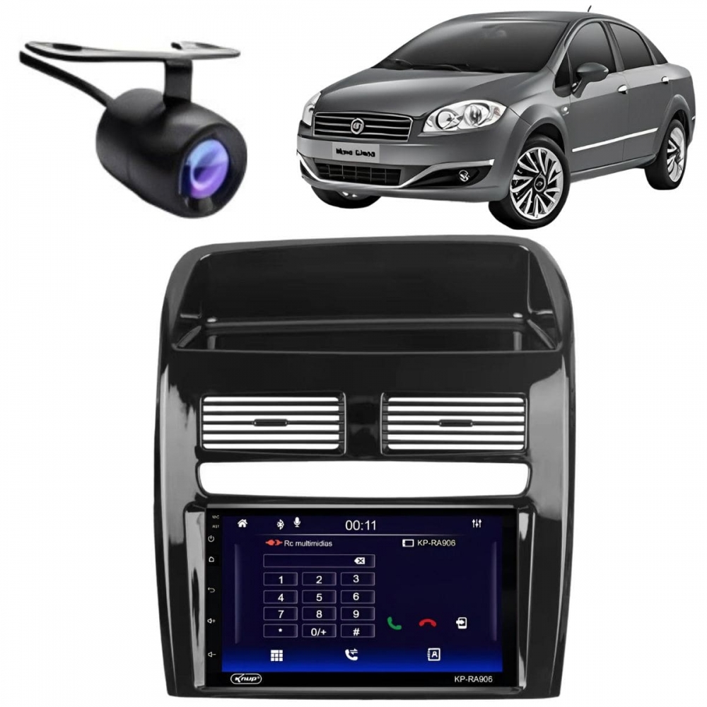 Central Multimidia Android Auto Fiat Linea Moldura + Câm BP
