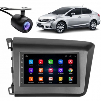 Central Multimidia Android Auto Civic Moldura + Câm Grafite