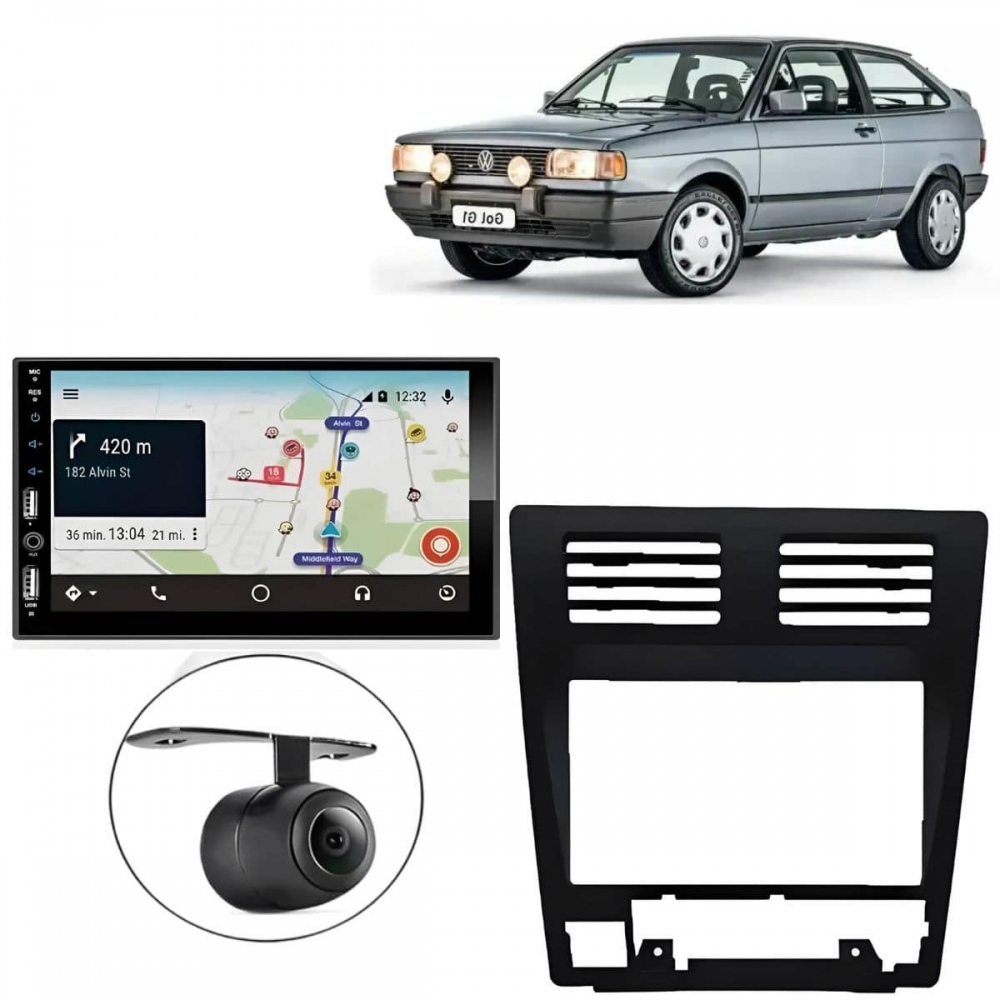 Central Multimídia 2 Din Carplay Android Auto Gol G1 CL Moldura + Câmera
