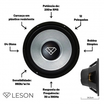 Subwoofer Leson Prata 12 Polegadas 200w Rms 4 Ohms Grave