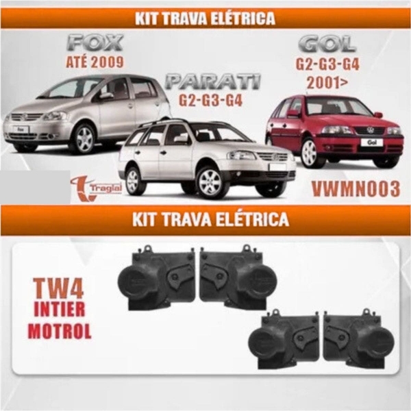 Kit Trava Elétrica VW Fox Gol Parati 2001 em Diante 4P Tragial PAKTVWMN003